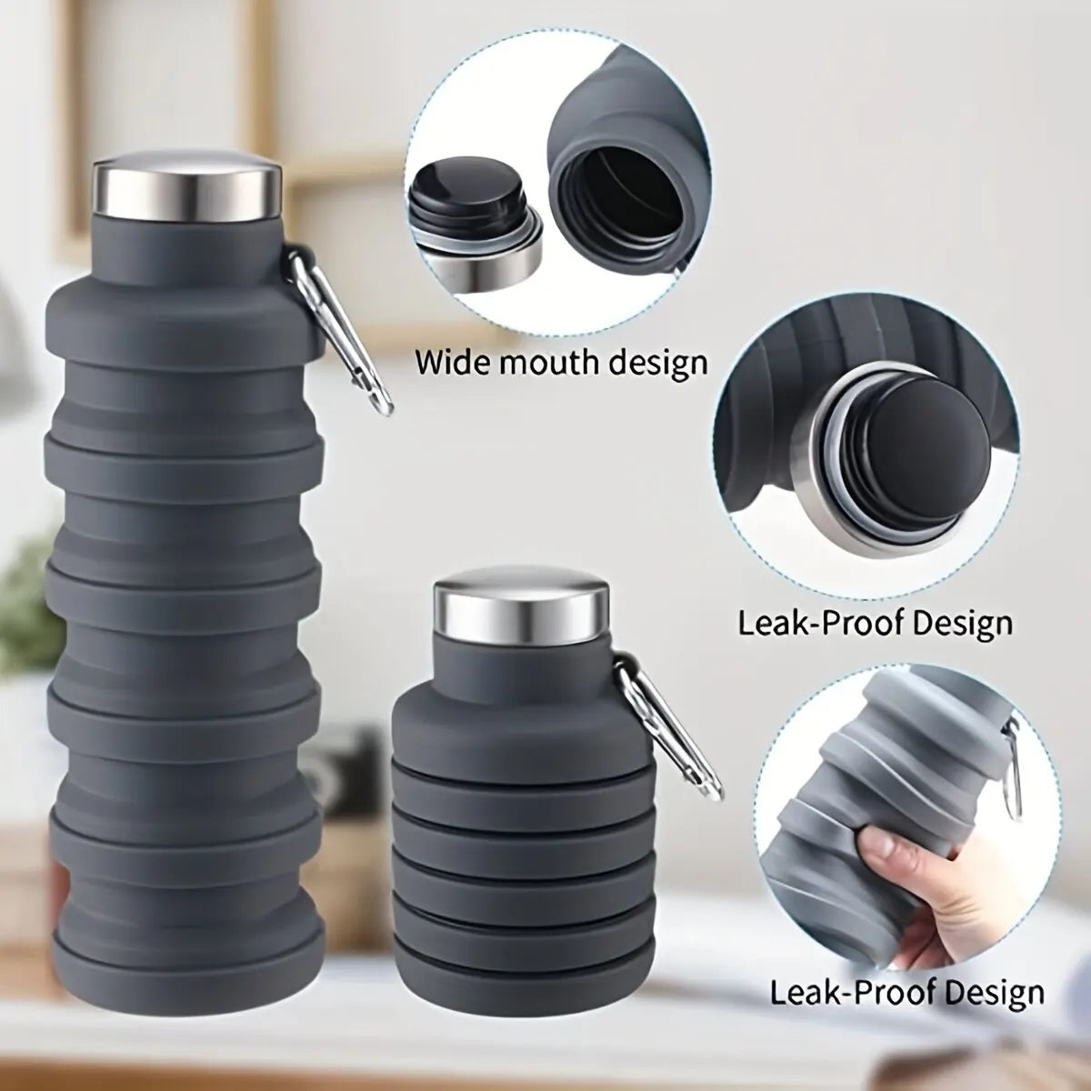 Collapsible Silicone Water Bottle – BPA-Free Reusable Foldable Bottle for Travel, Hiking & Outdoor Sports