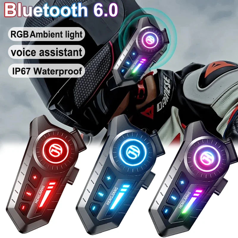 Motorcycle Bluetooth 6.0 Helmet Headset – Wireless Hands-Free Audio with Ambient RGB Light