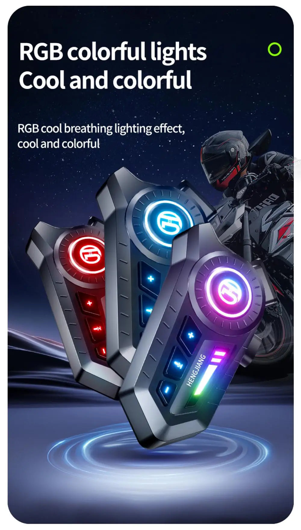 Motorcycle Bluetooth 6.0 Helmet Headset – Wireless Hands-Free Audio with Ambient RGB Light