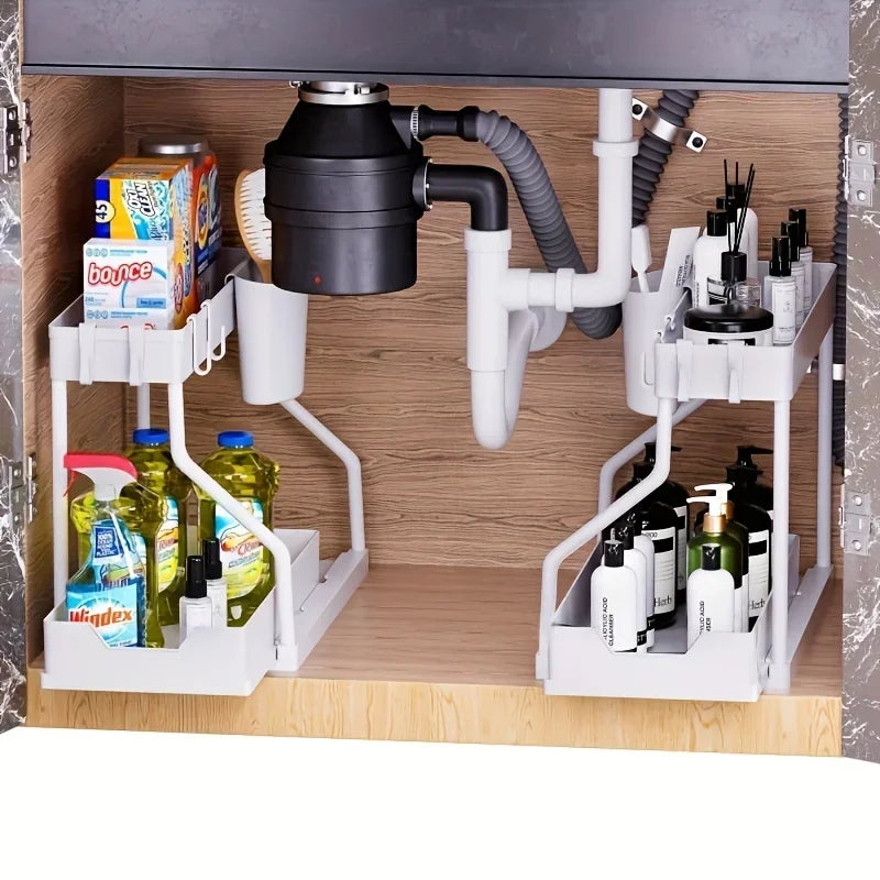 Under Sink Organizer – 2-Tier Pull-Out Storage Rack for Kitchen & Bathroom