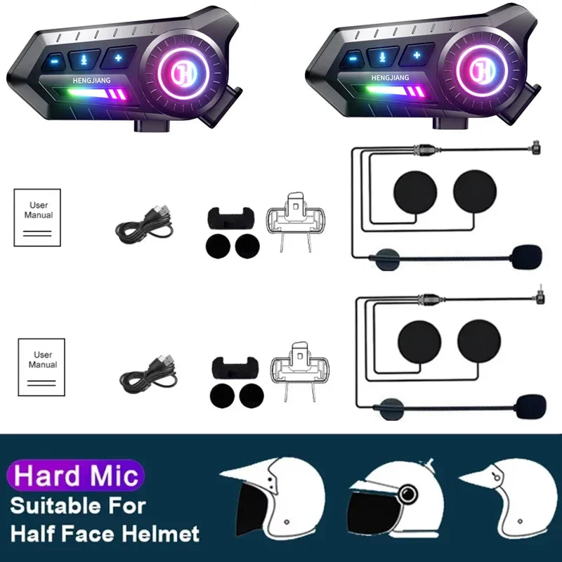 Motorcycle Bluetooth 6.0 Helmet Headset – Wireless Hands-Free Audio with Ambient RGB Light