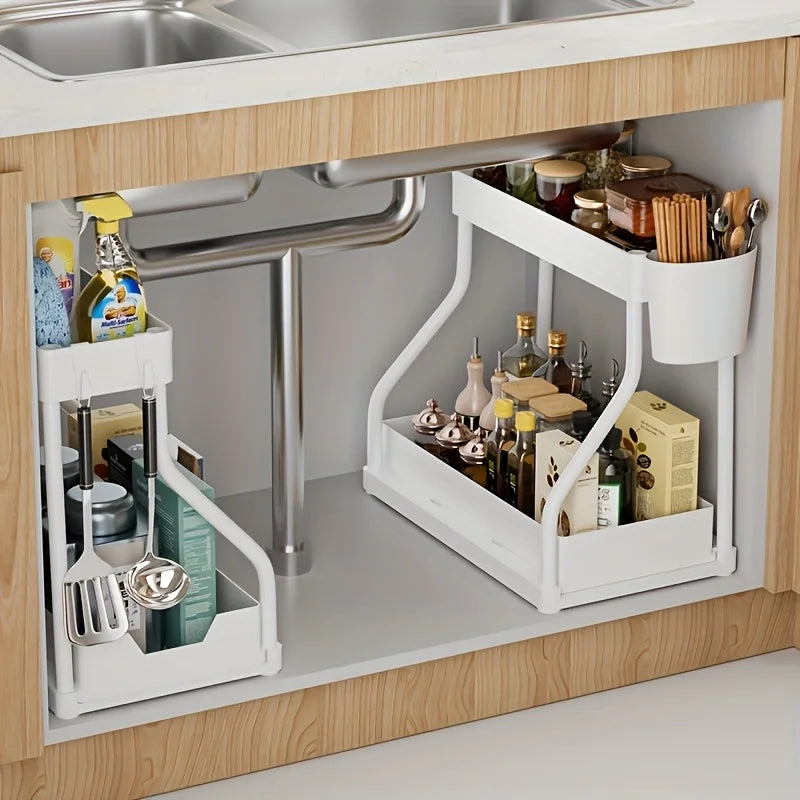 Under Sink Organizer – 2-Tier Pull-Out Storage Rack for Kitchen & Bathroom