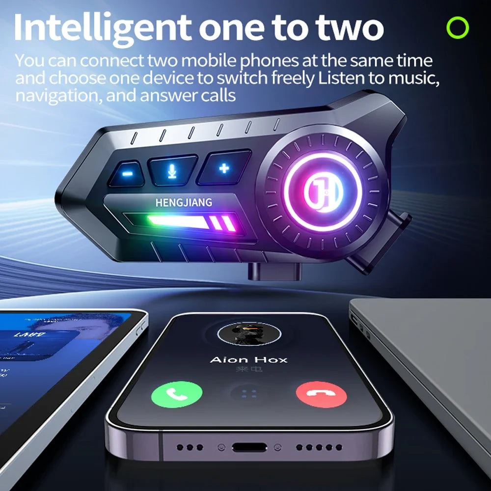 Motorcycle Bluetooth 6.0 Helmet Headset – Wireless Hands-Free Audio with Ambient RGB Light