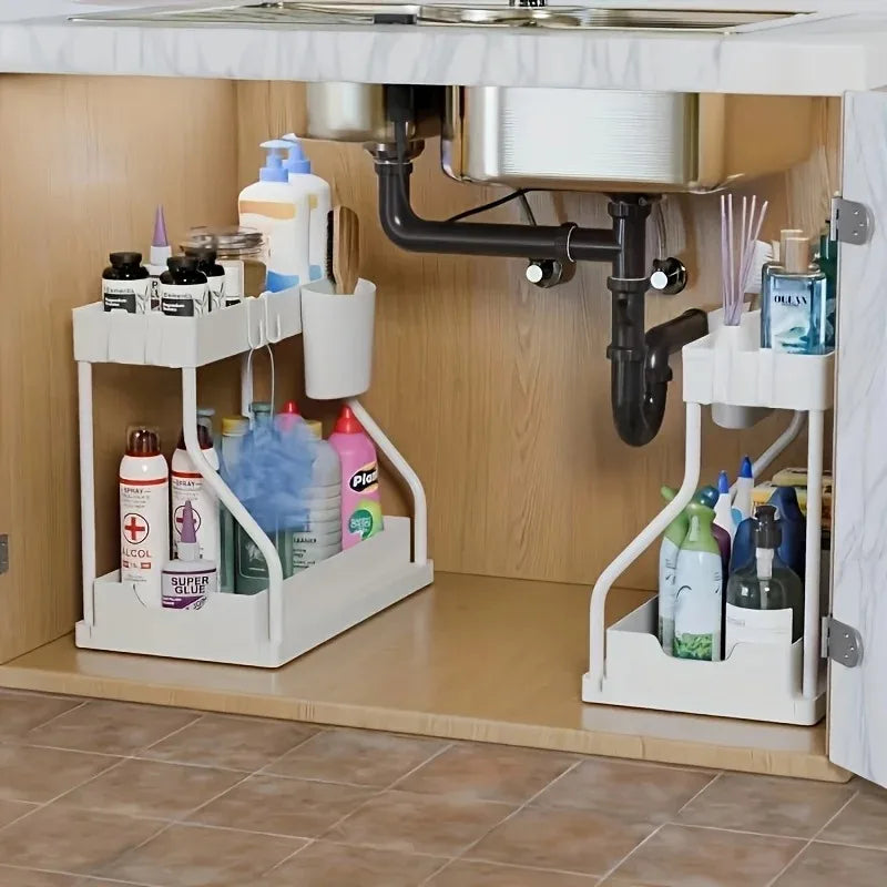 Under Sink Organizer – 2-Tier Pull-Out Storage Rack for Kitchen & Bathroom