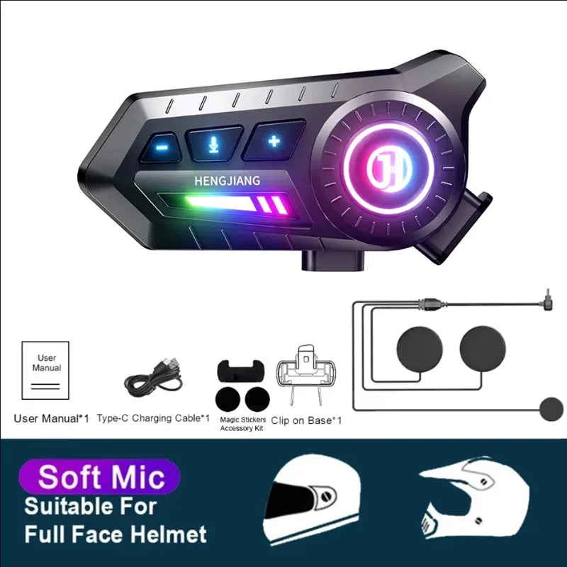 Motorcycle Bluetooth 6.0 Helmet Headset – Wireless Hands-Free Audio with Ambient RGB Light