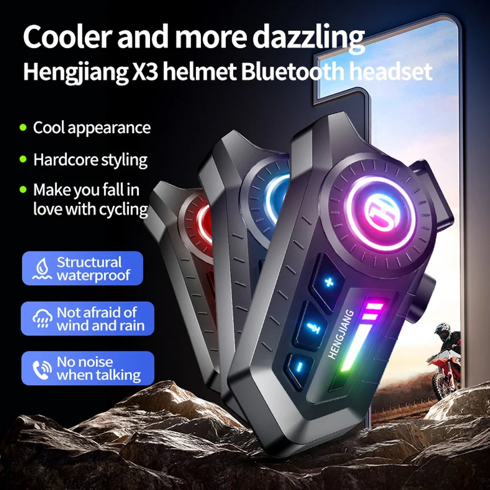 Motorcycle Bluetooth 6.0 Helmet Headset – Wireless Hands-Free Audio with Ambient RGB Light